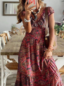 Women's Floral Puff Sleeve V-Neck Maxi Dress in 6 Colors Sizes 4-22