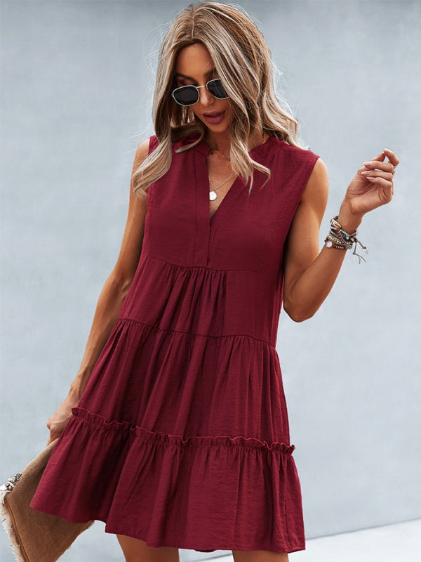 Women's Solid V-Neck Sleeveless Dress in 4 Colors Sizes 4-12 - Wazzi's Wear