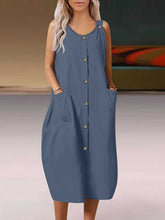 Load image into Gallery viewer, Women&#39;s Solid Sleeveless Midi Dress with Pockets and Buttons in 5 Colors Sizes 6-16