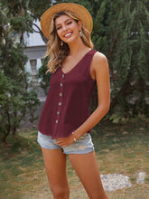 Load image into Gallery viewer, Women&#39;s Solid Sleeveless V-Neck Top with Buttons in 9 Colors Sizes 4-12