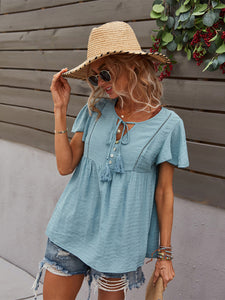 Women's Short Sleeve Boho Top with Tassels in 5 Colors Sizes 4-12