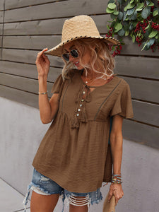 Women's Short Sleeve Boho Top with Tassels in 5 Colors Sizes 4-12