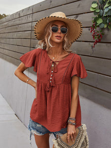 Women's Short Sleeve Boho Top with Tassels in 5 Colors Sizes 4-12