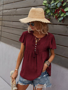 Women's Short Sleeve Boho Top with Tassels in 5 Colors Sizes 4-12