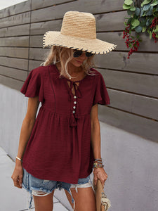 Women's Short Sleeve Boho Top with Tassels in 5 Colors Sizes 4-12