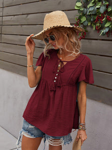 Women's Short Sleeve Boho Top with Tassels in 5 Colors Sizes 4-12