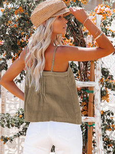 Women's Solid Pleated Camisole Top with Buttons in 6 Colors Sizes 4-12