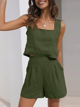 Load image into Gallery viewer, Women&#39;s Solid Sleeveless Square Neck Top + Shorts with Pockets Two-Piece Set in 7 Colors Sizes 4-10 - Wazzi&#39;s Wear