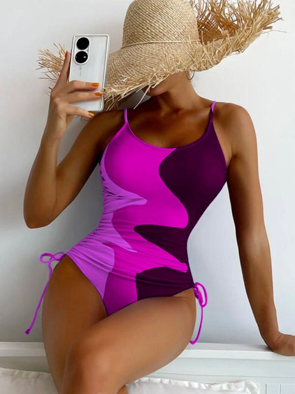 Women’s One-Piece Multicolor Swimsuit with Drawstring in 4 Colors Sizes 2-8 - Wazzi's Wear