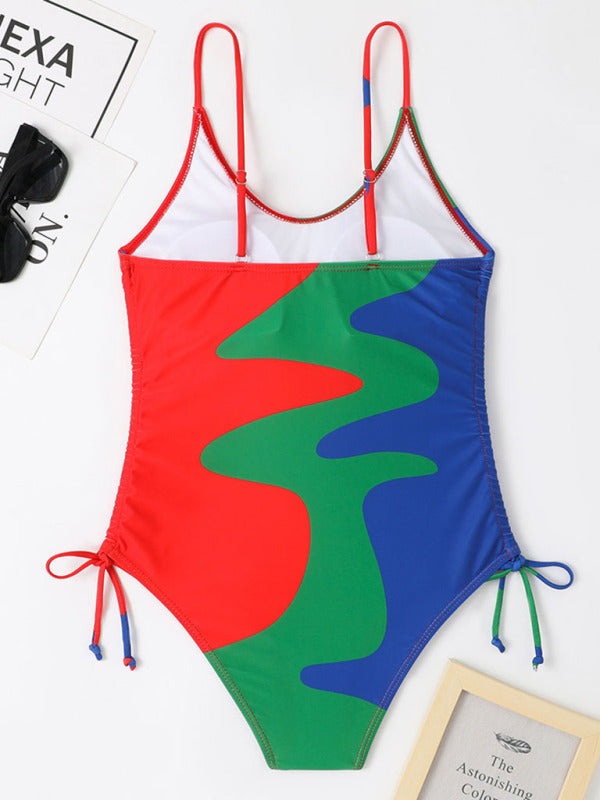 Women’s One-Piece Multicolor Swimsuit with Drawstring in 4 Colors Sizes 2-8 - Wazzi's Wear
