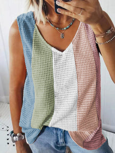 Women's V-Neck Waffle Colorblock Tank Top in 2 Colors Sizes 4-14