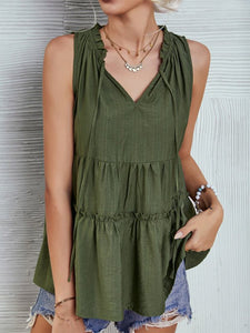 Women's Solid V-Neck Sleeveless Ruffled Top in 4 Colors Sizes 4-12 - Wazzi's Wear