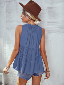 Women's Solid V-Neck Sleeveless Ruffled Top in 4 Colors Sizes 4-12 - Wazzi's Wear