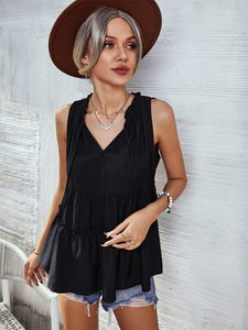 Women's Solid V-Neck Sleeveless Ruffled Top in 4 Colors Sizes 4-12 - Wazzi's Wear