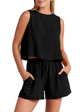 Load image into Gallery viewer, Women&#39;s Solid Two-Piece Set with Cropped Sleeveless Top and Shorts with Side Pockets in 10 Colors Sizes 4-14 - Wazzi&#39;s Wear