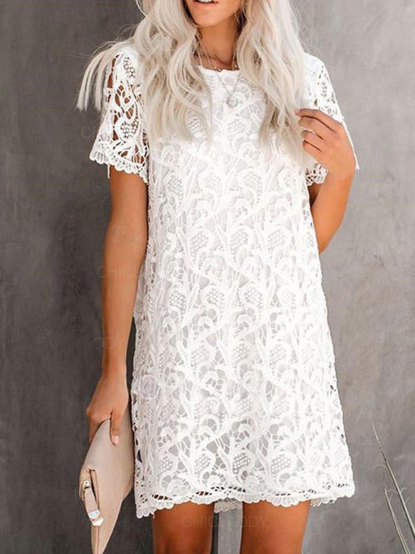 Women’s White Short Sleeve Lace Midi Dress Sizes 2-18 - Wazzi's Wear