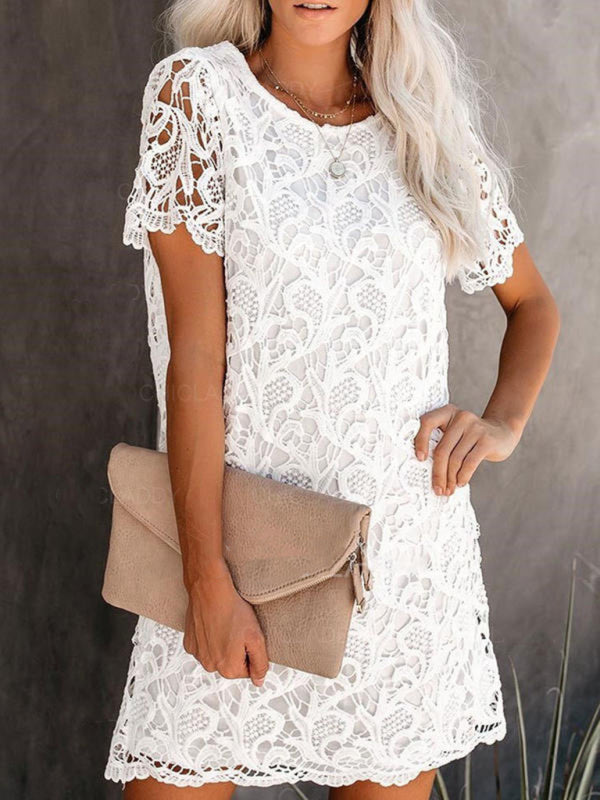 Women’s White Short Sleeve Lace Midi Dress Sizes 2-18 - Wazzi's Wear