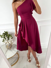 Load image into Gallery viewer, Women&#39;s Solid Sleeveless One Shoulder Dress with Asymmetric Hem in 3 Colors Sizes 4-10