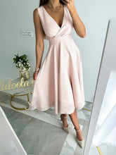 Load image into Gallery viewer, Women&#39;s Solid V-Neck Sleeveless Swing Dress in 3 Colors Sizes S-XL