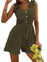 Load image into Gallery viewer, Women&#39;s Solid Drawstring Romper with Buttons in 6 Colors Sizes 4-14