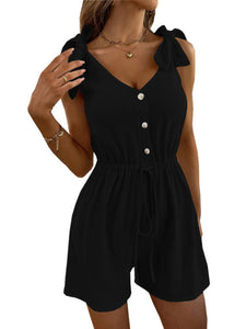 Women's Solid Drawstring Romper with Buttons in 6 Colors Sizes 4-14