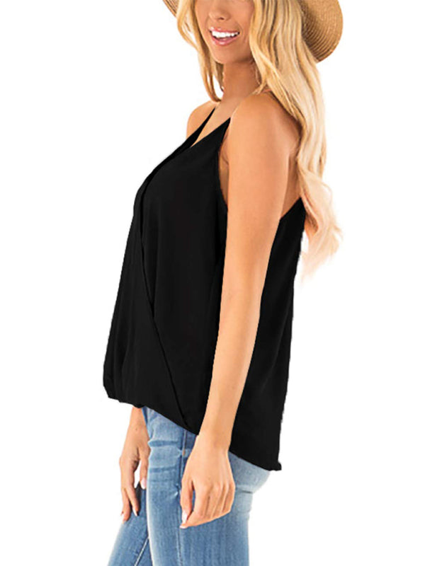 Women's Solid Crossover V-Neck Camisole Top in 5 Colors Sizes 4-14 - Wazzi's Wear