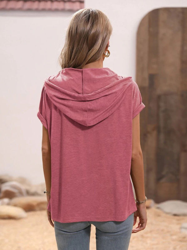 Women's Solid Hooded Short Sleeve Top in 4 Colors Sizes 4-12 - Wazzi's Wear