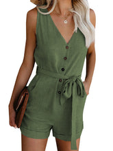 Load image into Gallery viewer, Women&#39;s Solid V-Neck Button-Up Sleeveless Romper in 10 Colors Sizes 4-20 - Wazzi&#39;s Wear