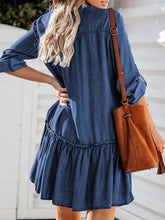 Load image into Gallery viewer, Women’s V-Neck Ruffled Denim Midi Dress with Buttons and Side Pockets Sizes 2-22