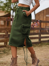 Load image into Gallery viewer, Women’s Solid Denim Cargo Skirt with Drawstring and Pockets in 4 Colors Sizes 2-14