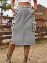 Load image into Gallery viewer, Women’s Solid Denim Cargo Skirt with Drawstring and Pockets in 4 Colors Sizes 2-14