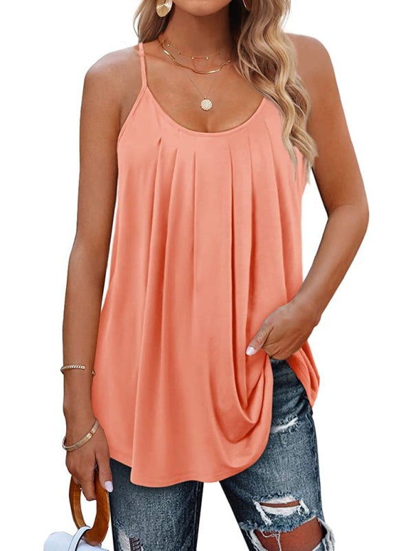 Solid Pleated Camisole Top