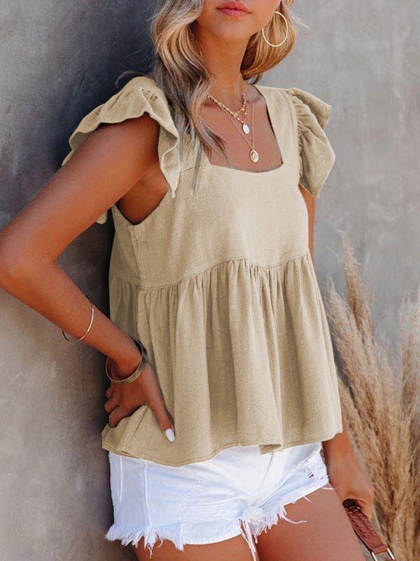 Women's Solid Square Neck Flutter Sleeve Top in 6 Colors Sizes 6-16 - Wazzi's Wear