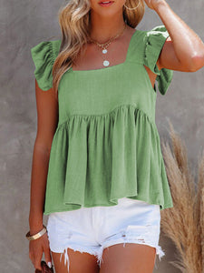 Women's Solid Square Neck Flutter Sleeve Top in 6 Colors Sizes 6-16