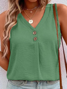 Women's Solid V-Neck Button Sleeveless Top in 7 Colors Sizes 4-14