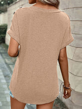 Load image into Gallery viewer, Women&#39;s Solid Short Sleeve V-Neck Top with Buttons in 8 Colors Sizes 6-16