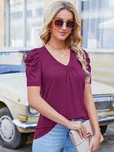 Load image into Gallery viewer, Women&#39;s Solid V-Neck Pleated Short Sleeve Top in 3 Colors Sizes 6-16