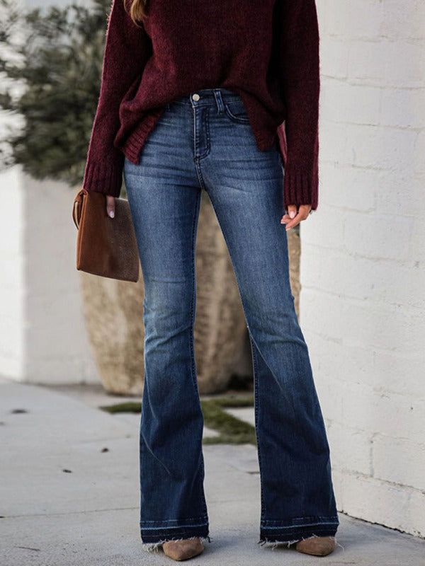 Women’s Stretch Denim Raw Edge Flared Jeans Sizes 4-12 - Wazzi's Wear