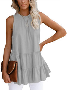 Women’s Solid Sleeveless Ruffled Top in 5 Colors Sizes 4-12