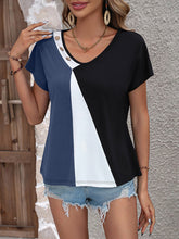 Load image into Gallery viewer, Women’s V-Neck Short Sleeves Colorblock Top in 3 Colors Sizes 2-12