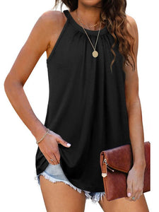 Women’s Solid Pleated Halter Neck Tank Top in 3 Colors Sizes 2-12 - Wazzi's Wear
