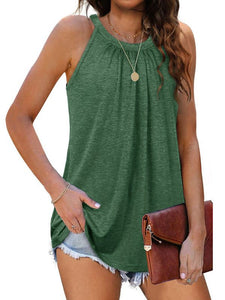 Women’s Solid Pleated Halter Neck Tank Top in 3 Colors Sizes 2-12 - Wazzi's Wear