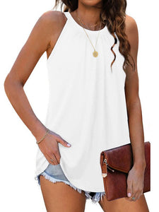 Women’s Solid Pleated Halter Neck Tank Top in 3 Colors Sizes 2-12 - Wazzi's Wear