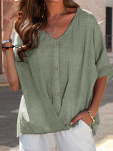 Load image into Gallery viewer, Women’s V-Neck Short Sleeve Crossover Top with Buttons in 5 Colors Sizes 4-16