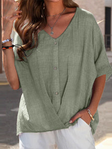 Women’s V-Neck Short Sleeve Crossover Top with Buttons in 5 Colors Sizes 4-16