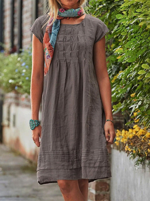 Women’s Solid Short Sleeve Midi Dress in 7 Colors Sizes 2-18 - Wazzi's Wear