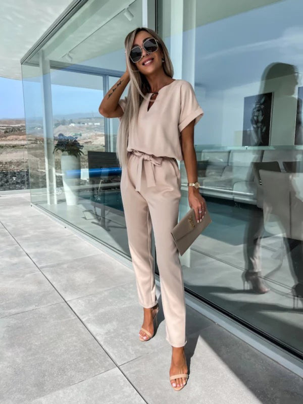 Short Sleeve Cropped Jumpsuit