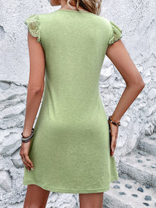 Women's Green V-Neck Lace Sleeve Dress Sizes 4-10