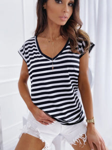 Women's Striped V-Neck Short Sleeve Top in 2 Colors Sizes 4-12
