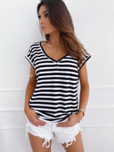 Load image into Gallery viewer, Women&#39;s Striped V-Neck Short Sleeve Top in 2 Colors Sizes 4-12
